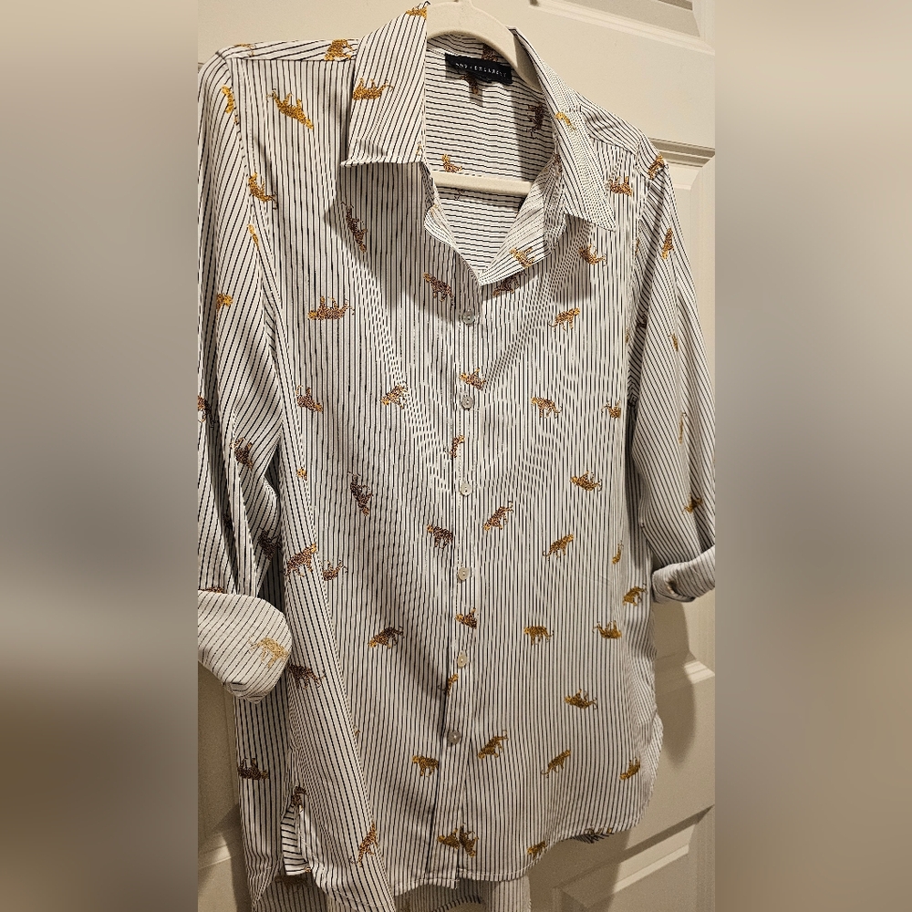 Jane and Delancey White Striped Blouse with Animal Print